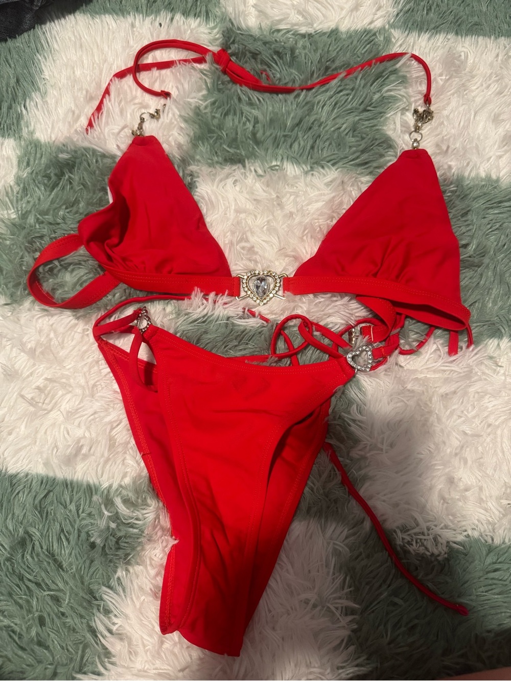 SHEIN Red Heart-Embellished Two-Piece Bikini